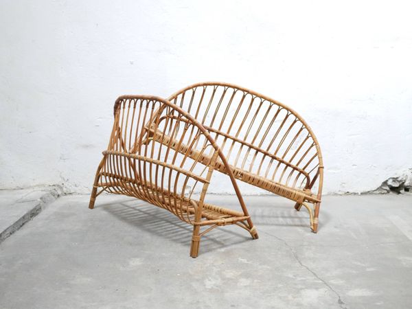 Lit corbeille vintage en rotin 120cm x 190cm