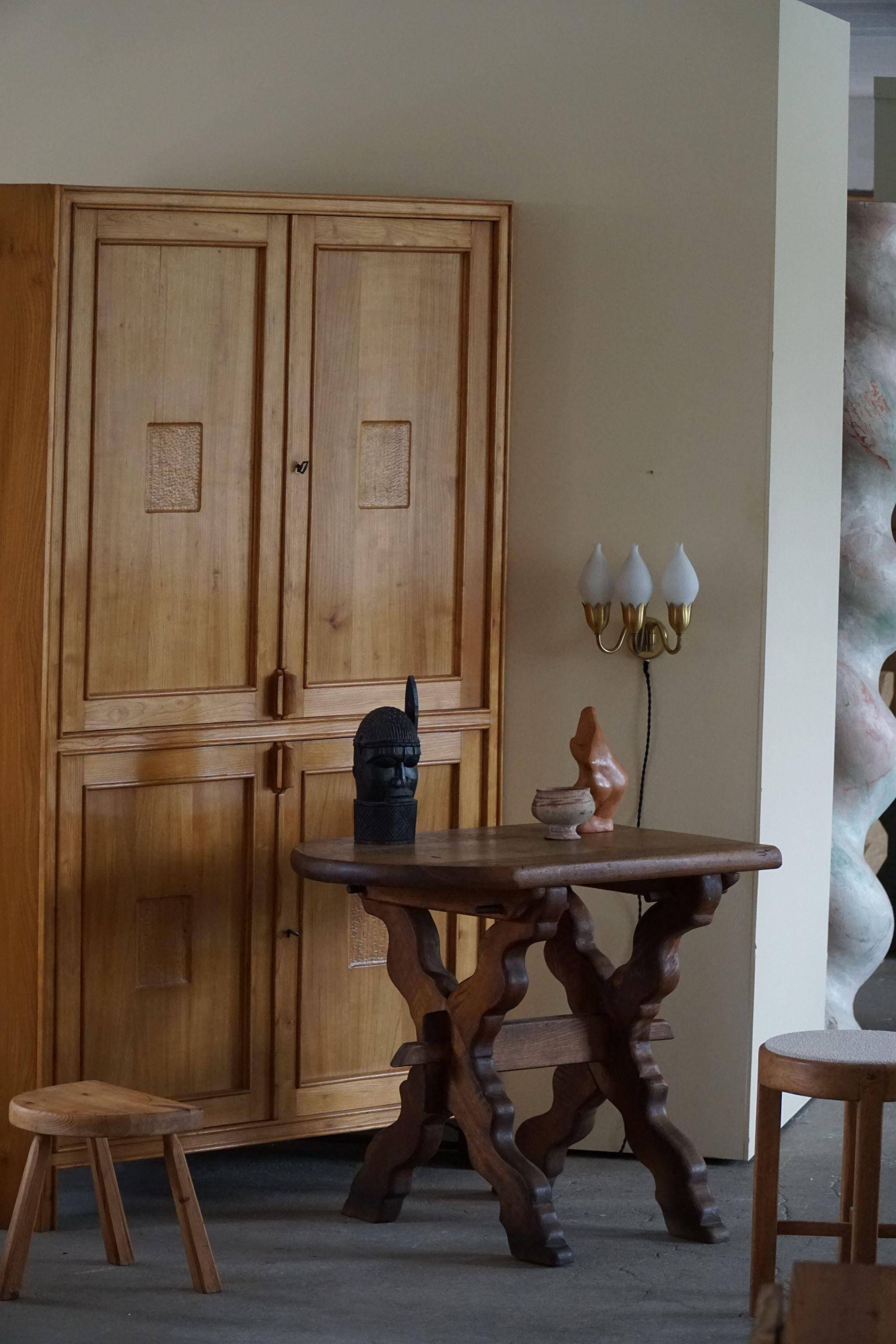 Brutalist oak desk from the mid-century, made in France in the 1950s.