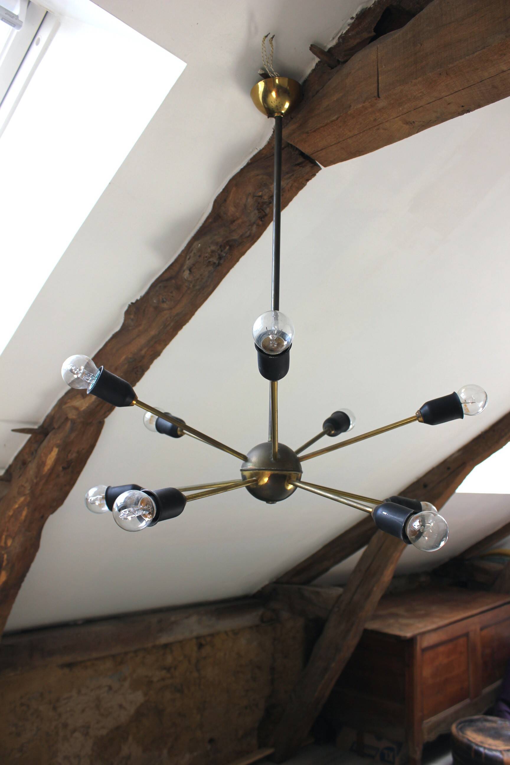 Lustre suspension Spoutnik vintage année 60 doré space age