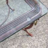 Table basse en fer et verre français - Table de cocktail - Table de salon - Années 80