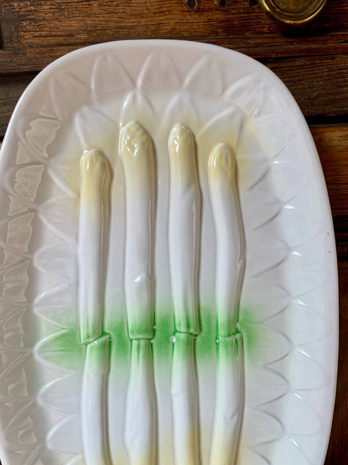 Large vintage asparagus barbotine dish