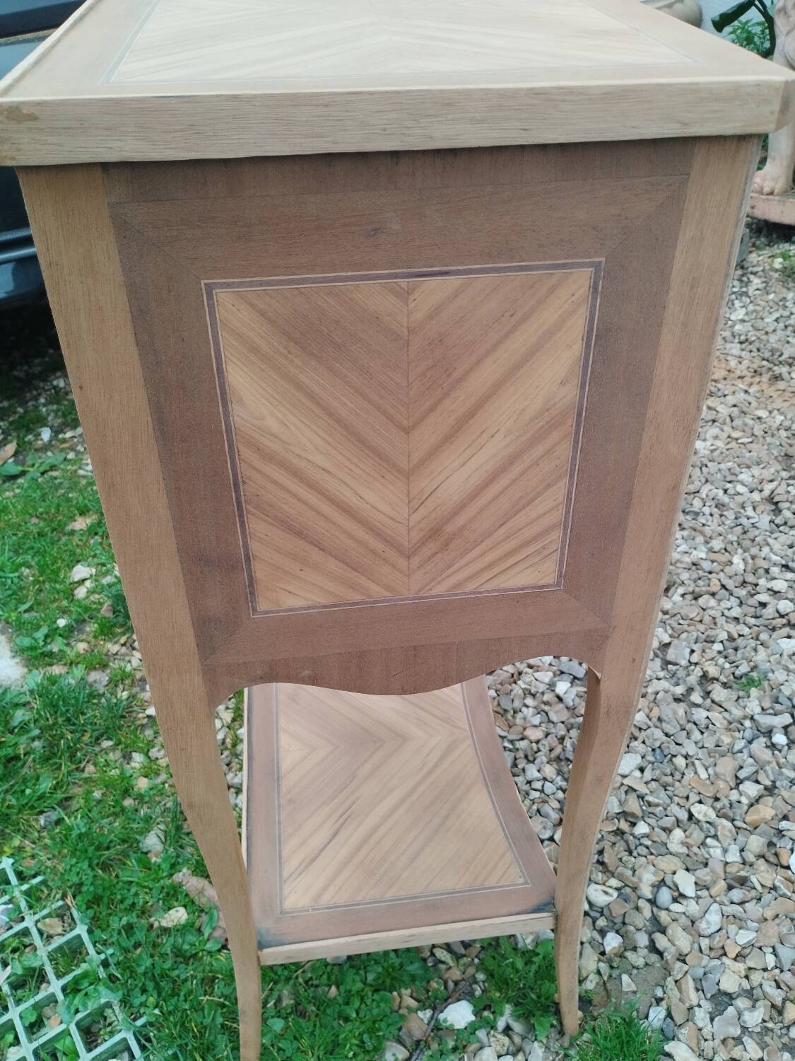 Antique Louis XVI style marquetry bedside table