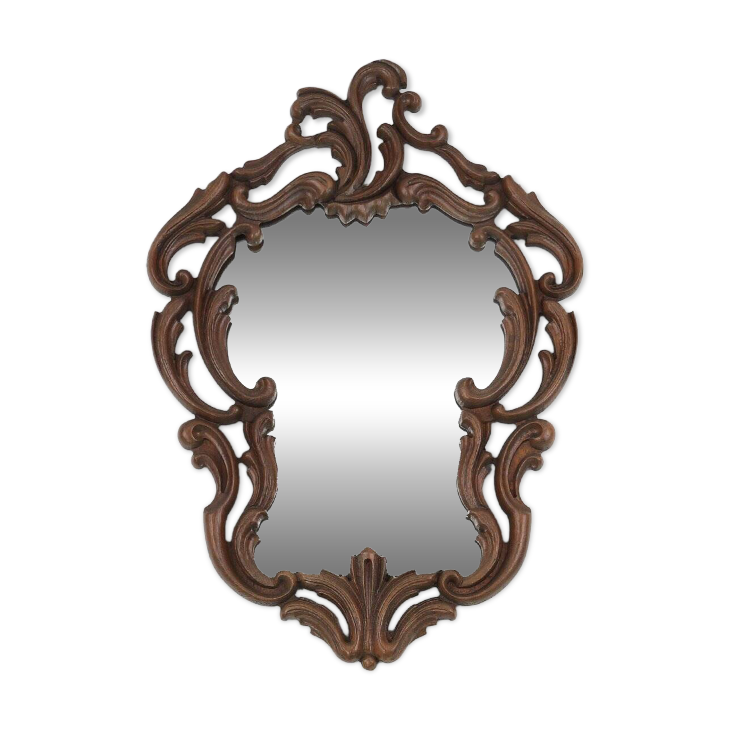 Baroque Mirror with Hand Carved Oak Ornated Frame, France 1950s