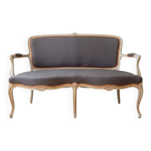 Antique 3-seater sofa in Louis XV style with grey fabric.
