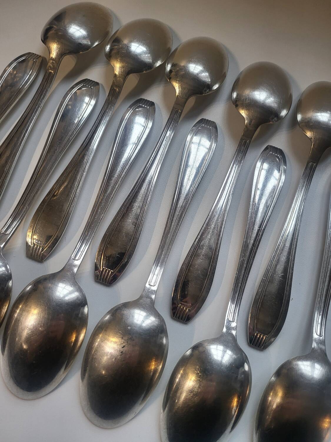 12 manufrance white metal table spoons