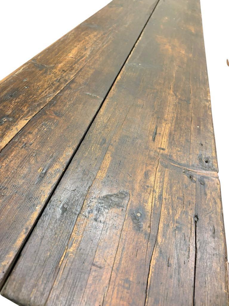 Table XL vintage en bois / Table de jardin avec bancs intégrés