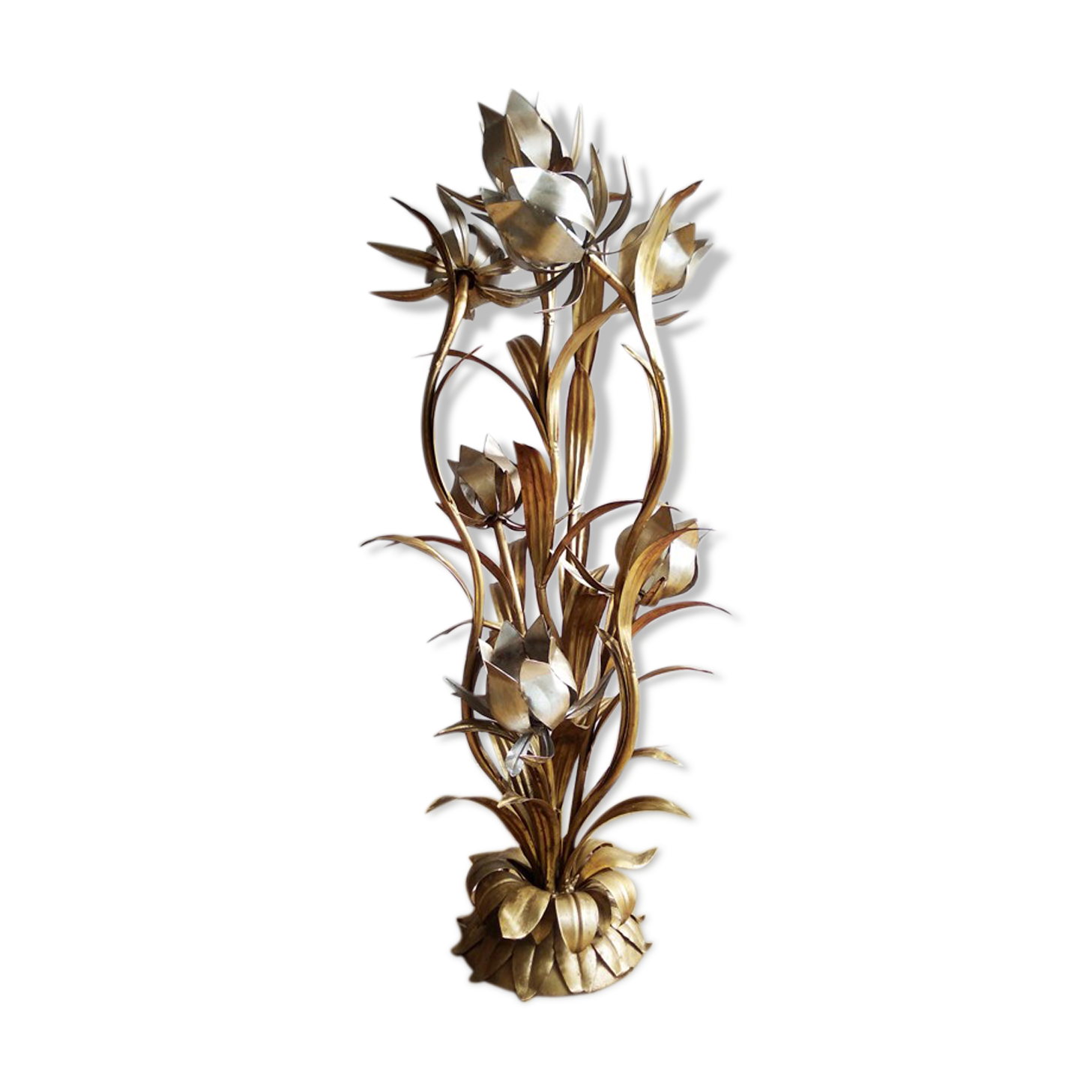 Golden metal flower lamp Hans Kogl 1970