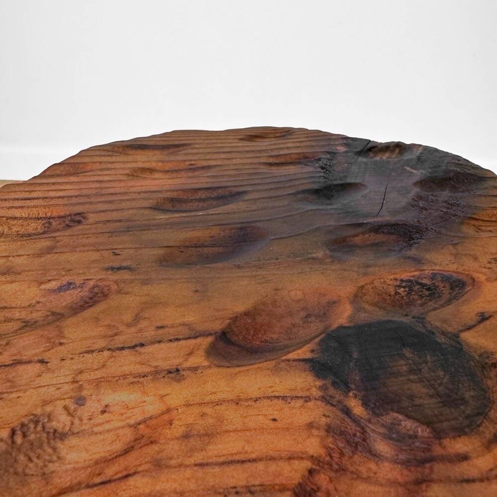 Trio of solid wood brutalist stools