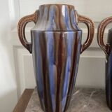 Old pair of glazed ceramic vases art deco amphora vierzon louis gueule