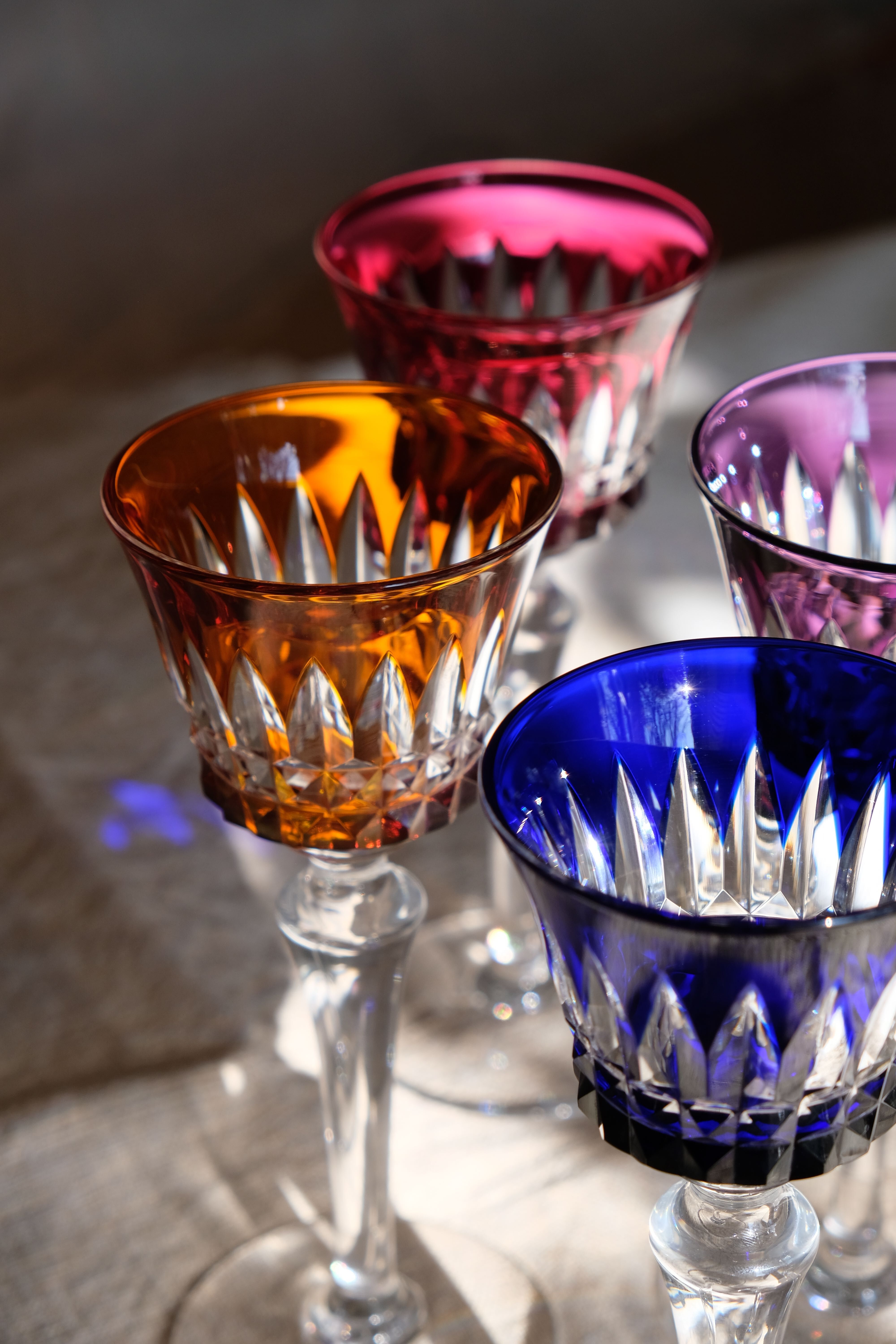 6 Baccarat glasses Piccadilly Model in colored crystal
