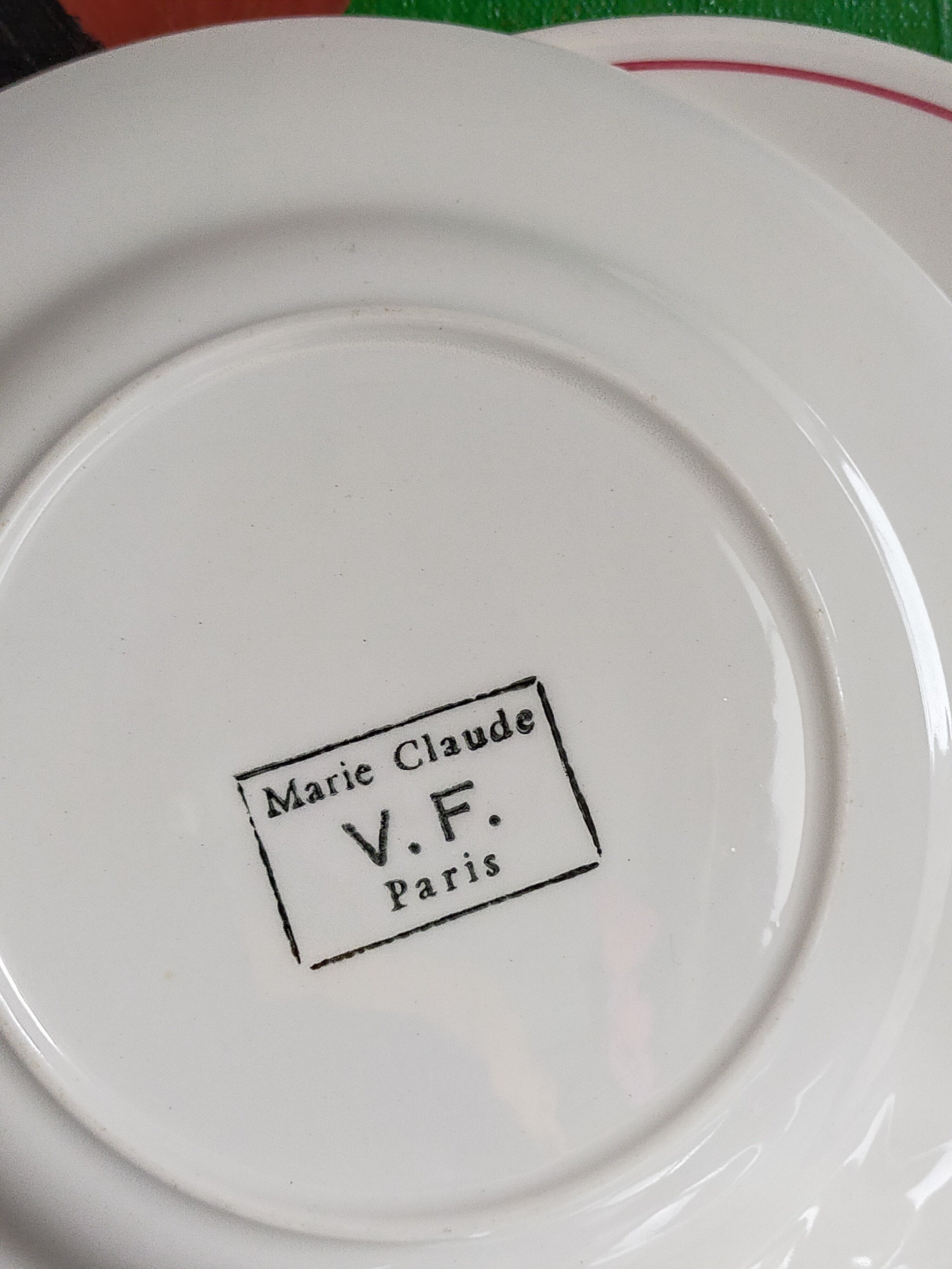 Four french earthenware dessert plates service "Marie-Claude" 50s.