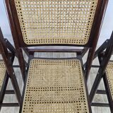 Folding wooden chairs with raffia, 1970s.