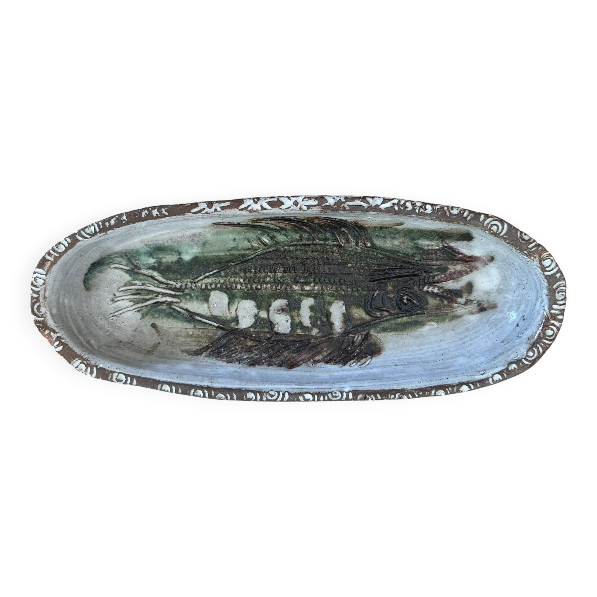Unique ceramic plate with fish decoration - signed Albert Thiry