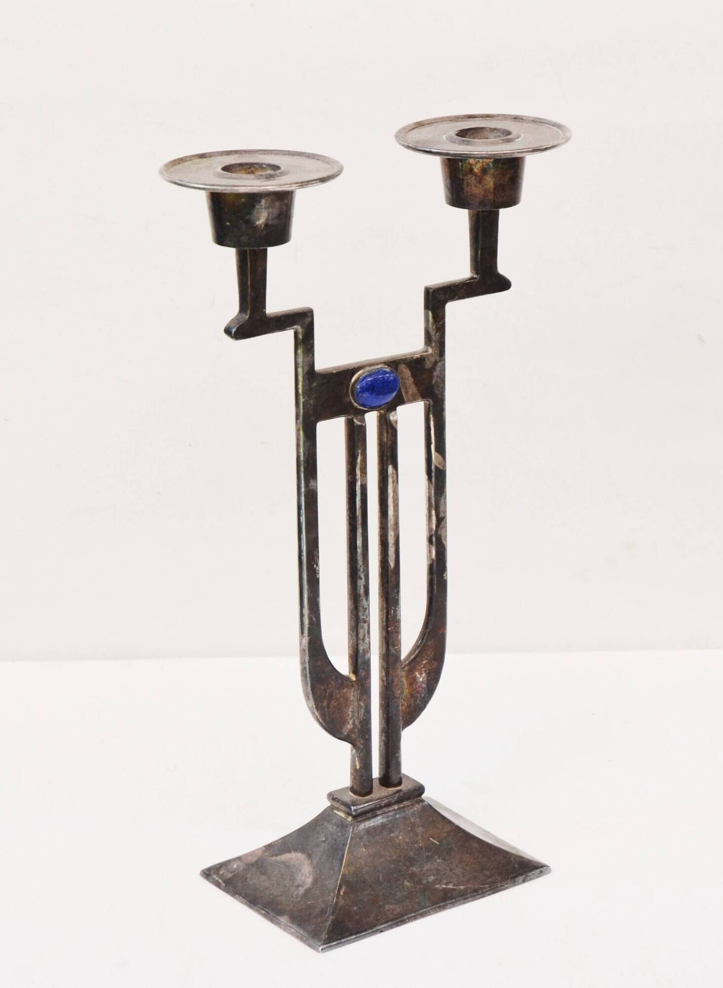 Candlestick with 2 holders Gunther Lambert whit Lapis Lazuli Cabochon - Art Nouveau stil
