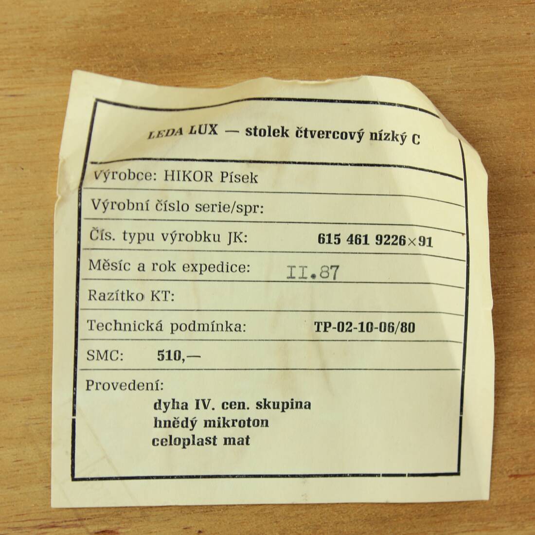 Table basse en hêtre, Hikor Pisek Tchécoslovaquie années 1980