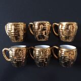 Lot of 6 mini mugs in gilded porcelain