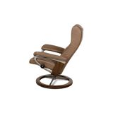Brown Stressless Leather Wing Lounge Chair with Stool, Set of 2