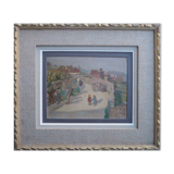 Painting scene of harvest in village around 1950