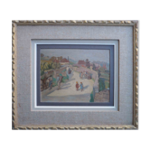 Painting scene of harvest in village around 1950