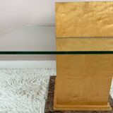 Table basse design années 80 bois, verre, granit