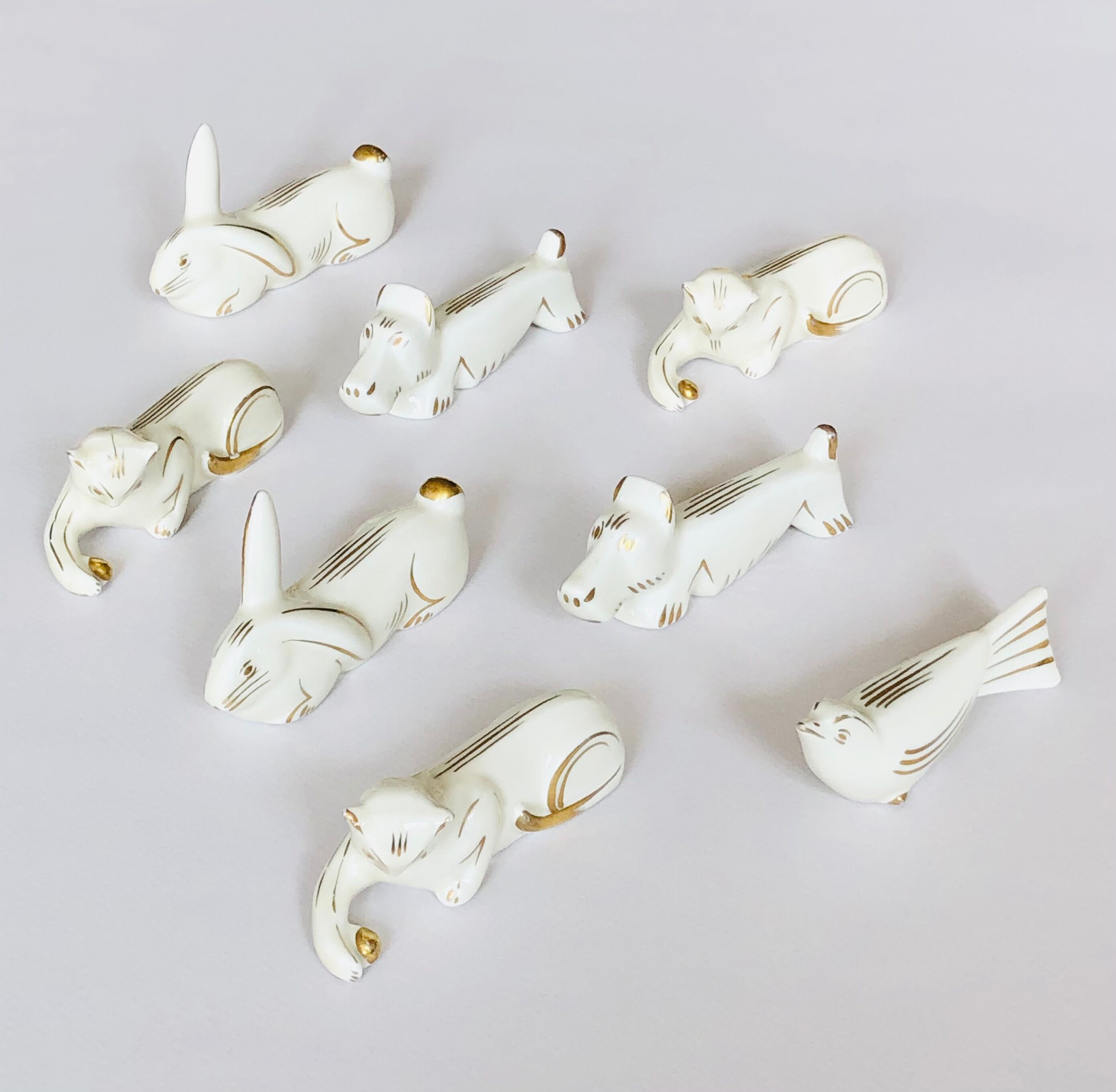 Set of 8 art deco ceramic animal knife holders