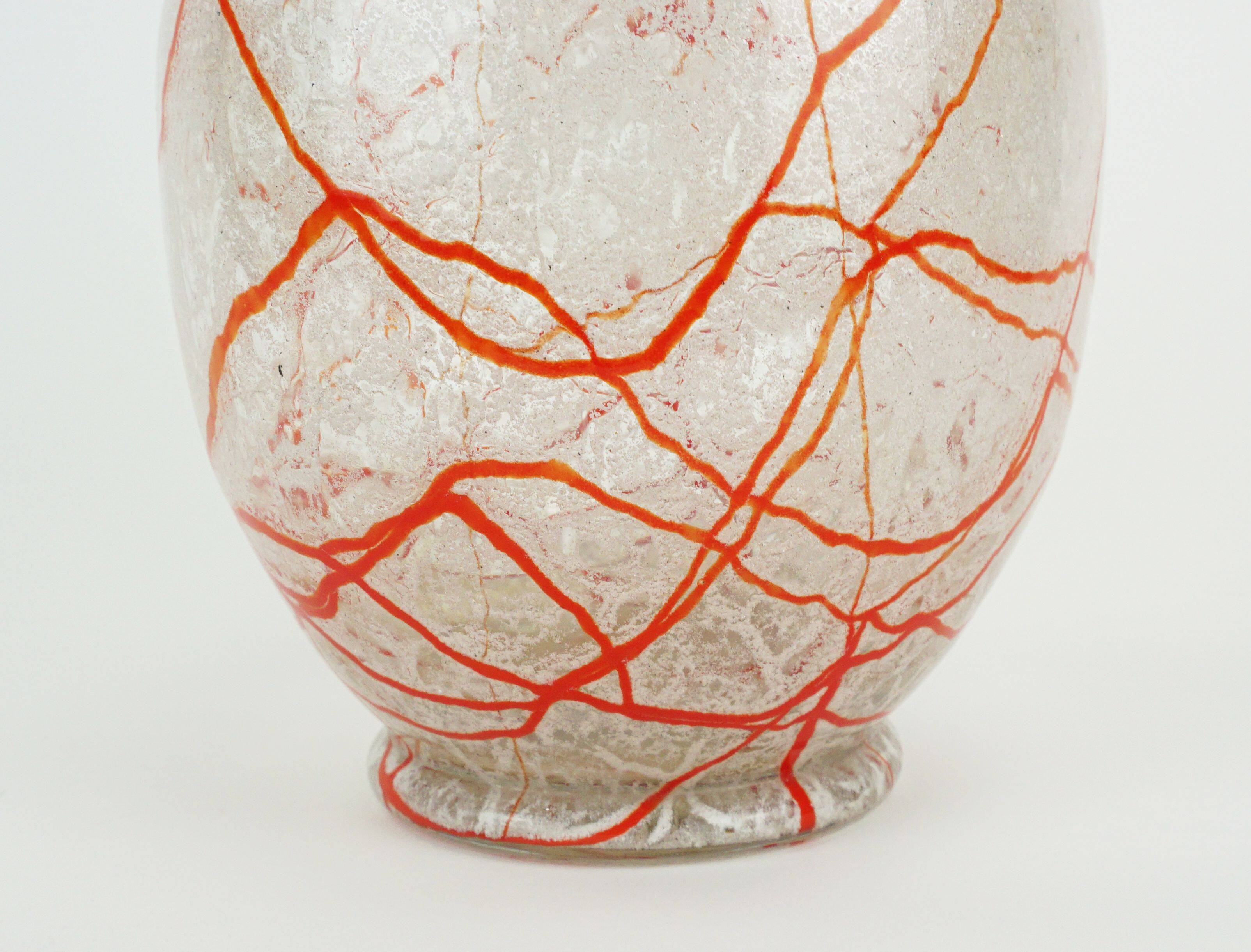 loetz klostermühle art deco glass VASE 1930s orange white and clear glass