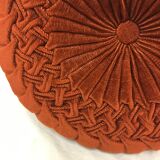 Round pleated cushion in vintage orange brown ribbed velvet