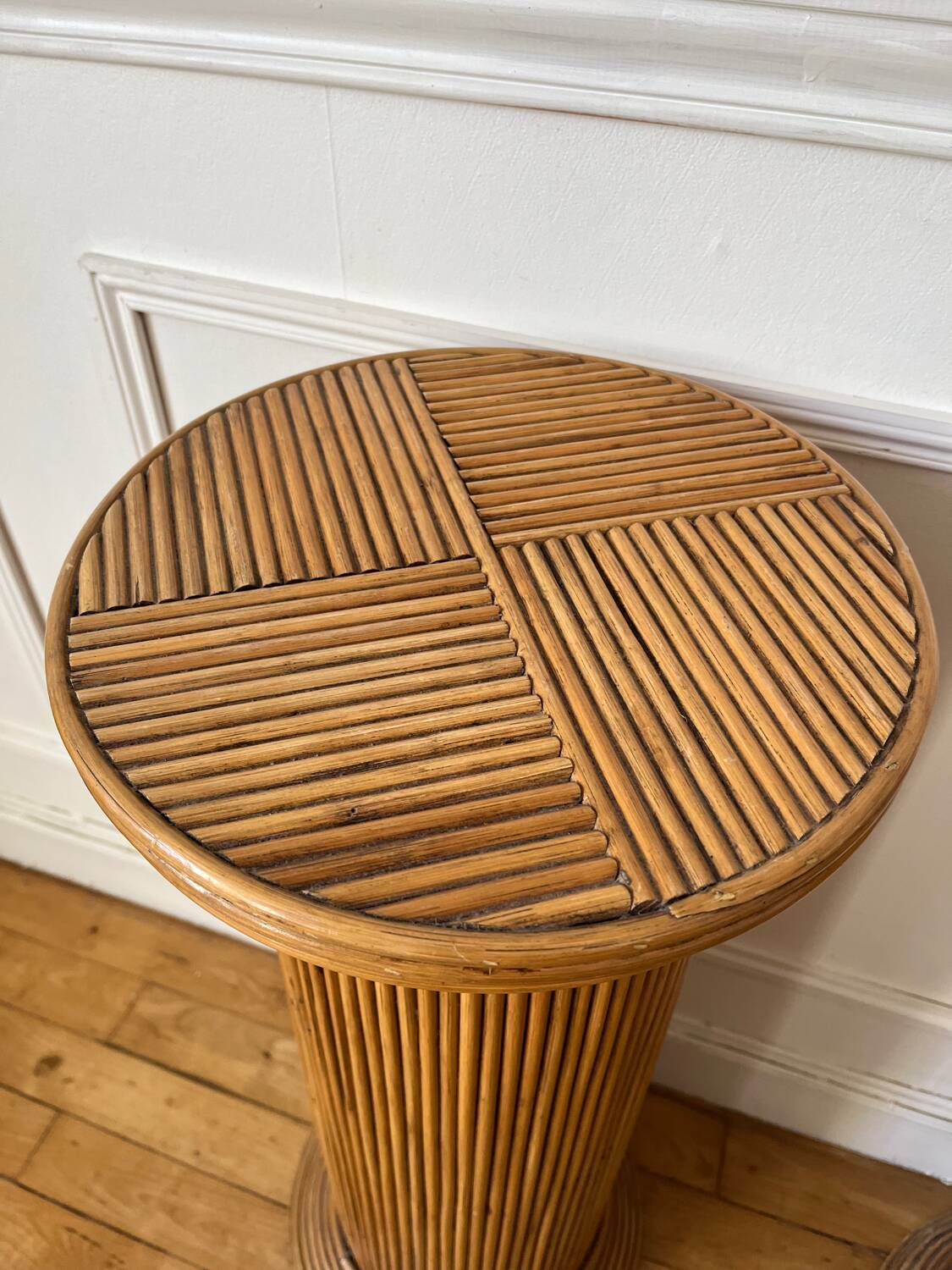 Pair of vintage rattan veneer columns