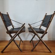 Paire de chaises pliantes safari  en cuir 1970-80