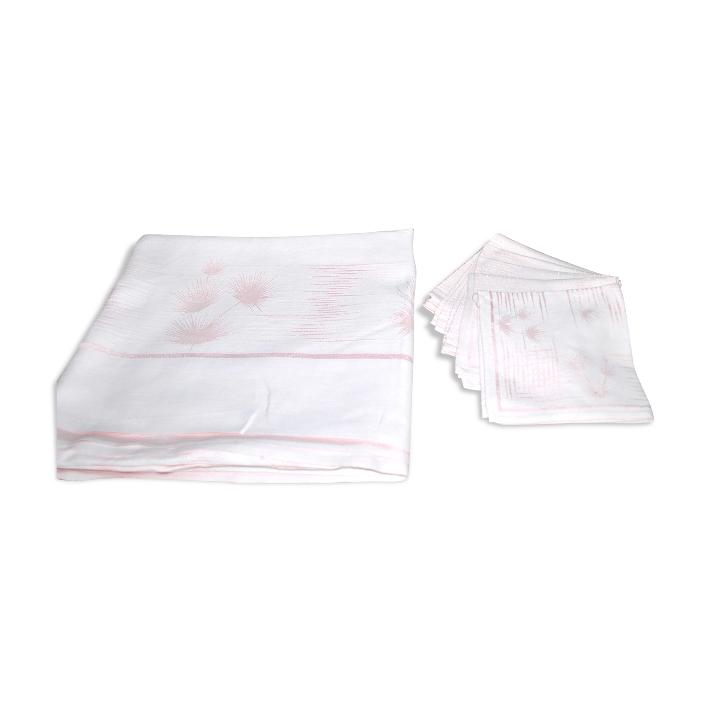 Vintage powder pink tablecloth and its 6 towels in mestizo 140 x 120