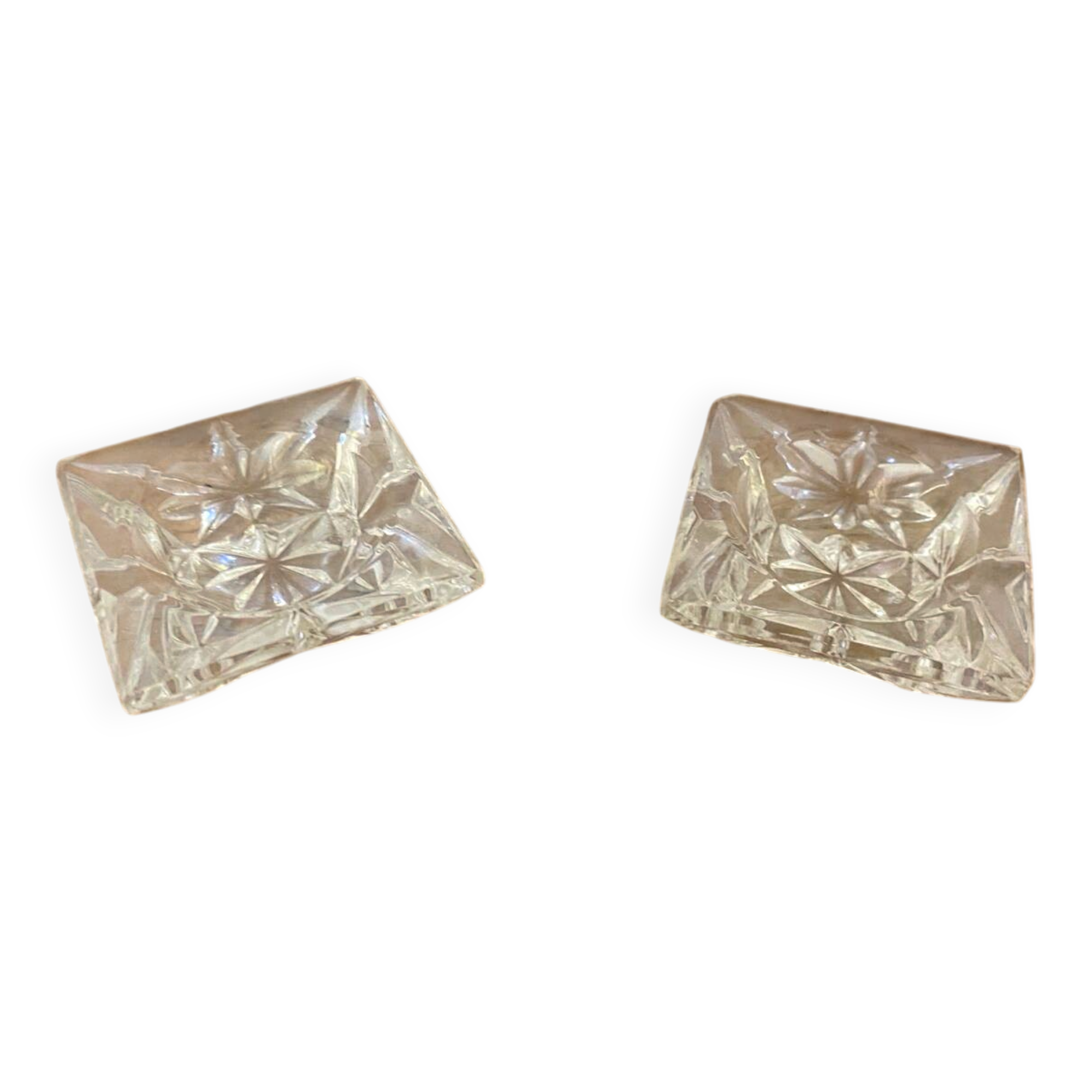 Pair of Antique Cut Arques Crystal Salt Cellars, Salt and Pepper Shakers, Vintage