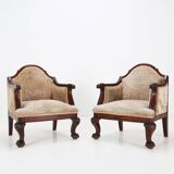 Set early Empire solid mahogany wood and sheepskin armchairs, 1820s