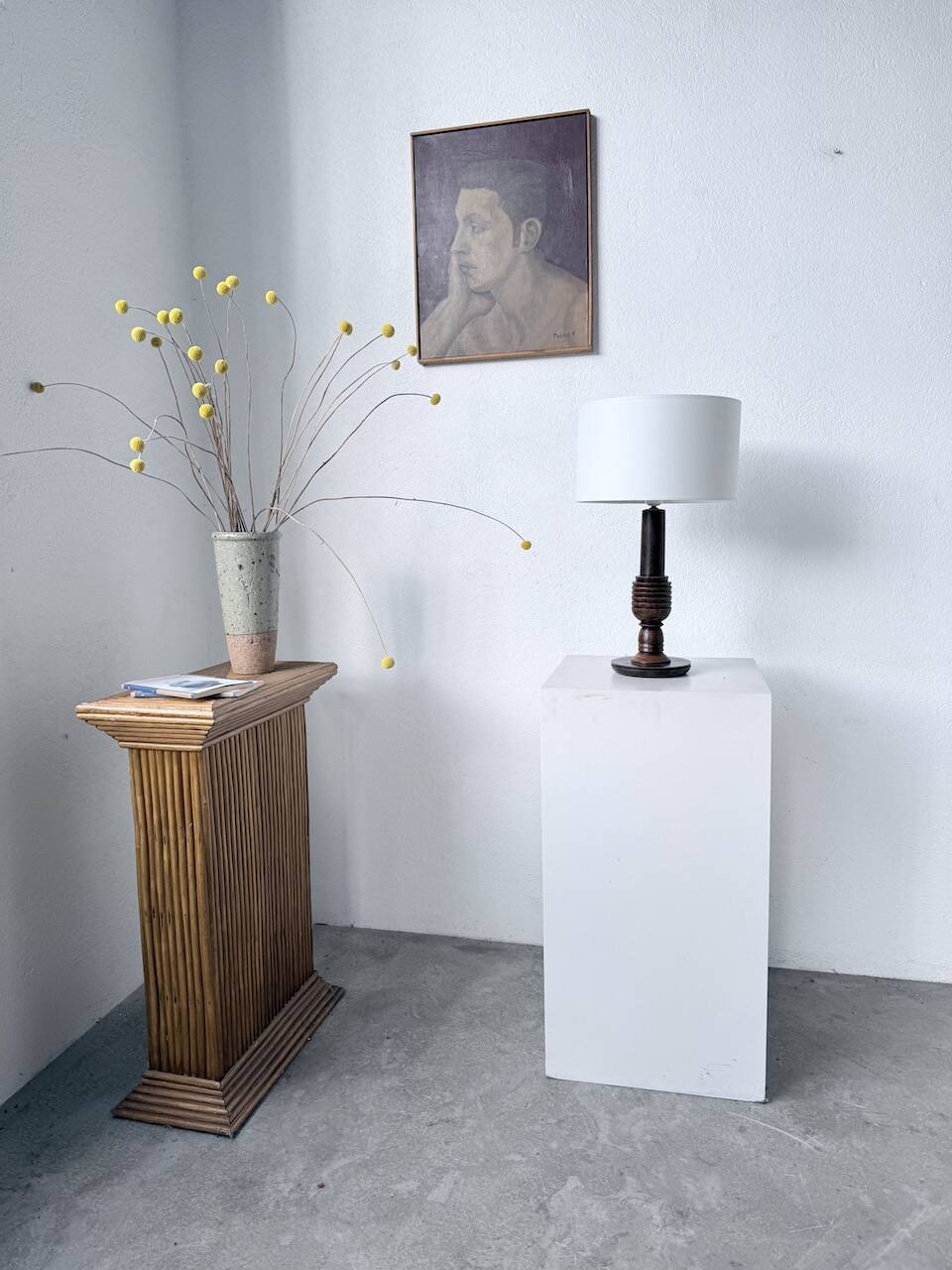 1940s Art Deco oak desk lamp