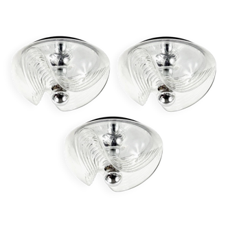 Set of 3 Mid-Century Space Age 'Wave' Glass  Ceiling Lights by Koch & Lowy