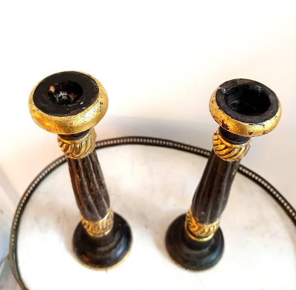 Pair of vintage gilded wood candlesticks