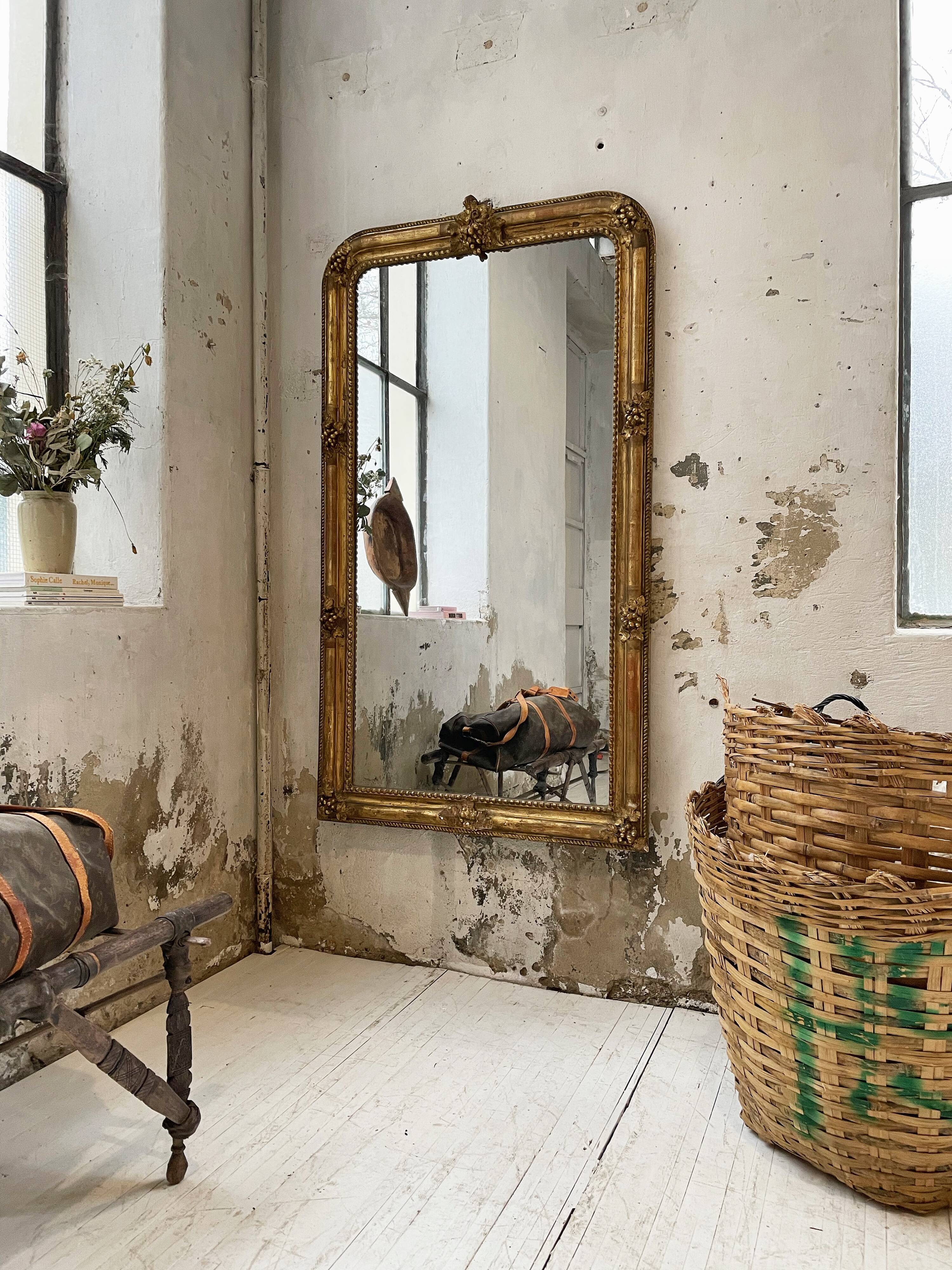 Louis Philippe Flowered Mirror 19th 84x150cm