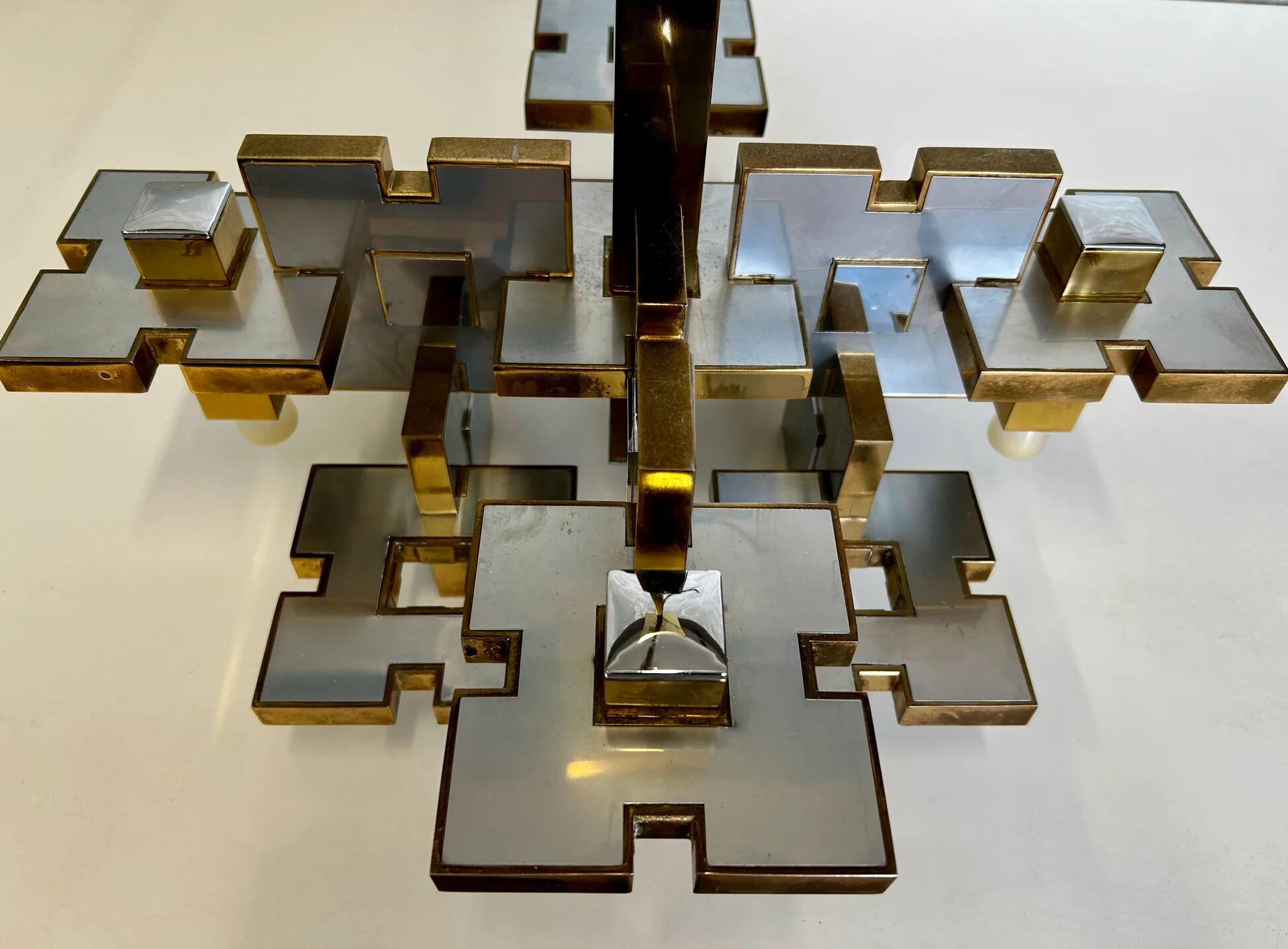 Chandelier géométrique par Gaetano Sciolari, Italie, années 1970, Hollywood Regency