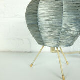 Mid-century tripod bedside lamp, raffia, Italy, 1950s