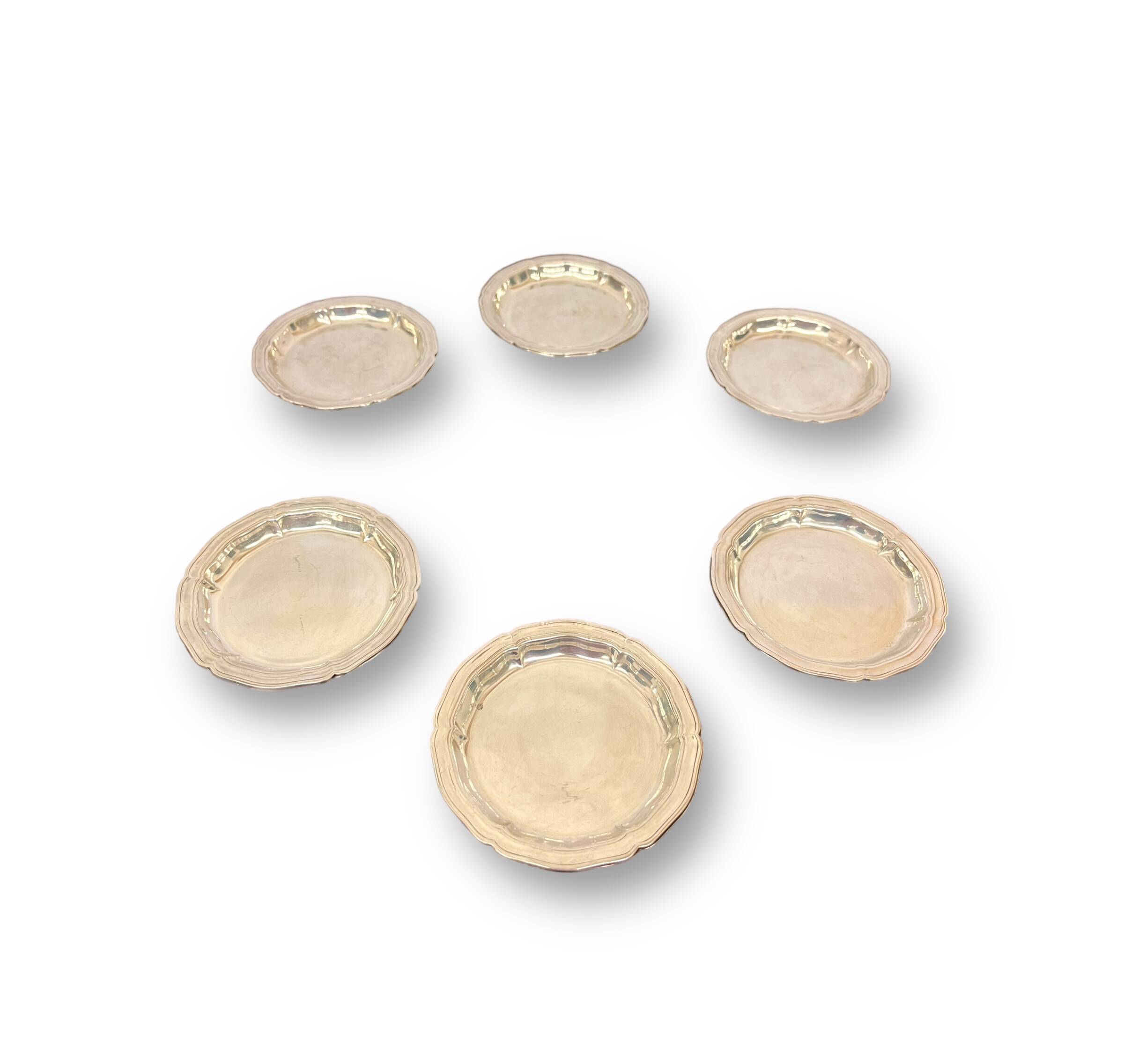 6 small silver metal cups