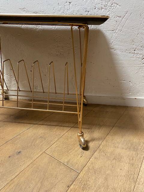 Vintage record storage coffee table on casters