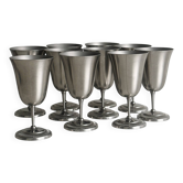 Set of 10 matte silver metal footed cups