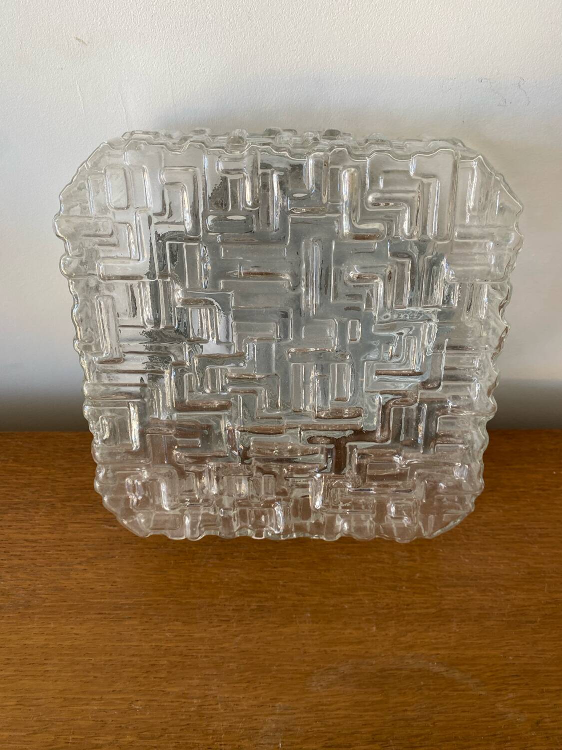 Antique Wall Lamp Ceiling Light Molded Glass + Vintage Metal Bracket #C384
