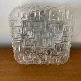 Plafonnier Applique Ancienne Verre Moulé + Support Métal Vintage #C384
