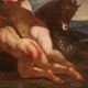 Antique Italian painting from the 17th century, bacchanal of cherubs