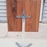 Foldable bistro table with teak top and aluminum base
