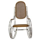 Vintage brass curved wooden rocking chair