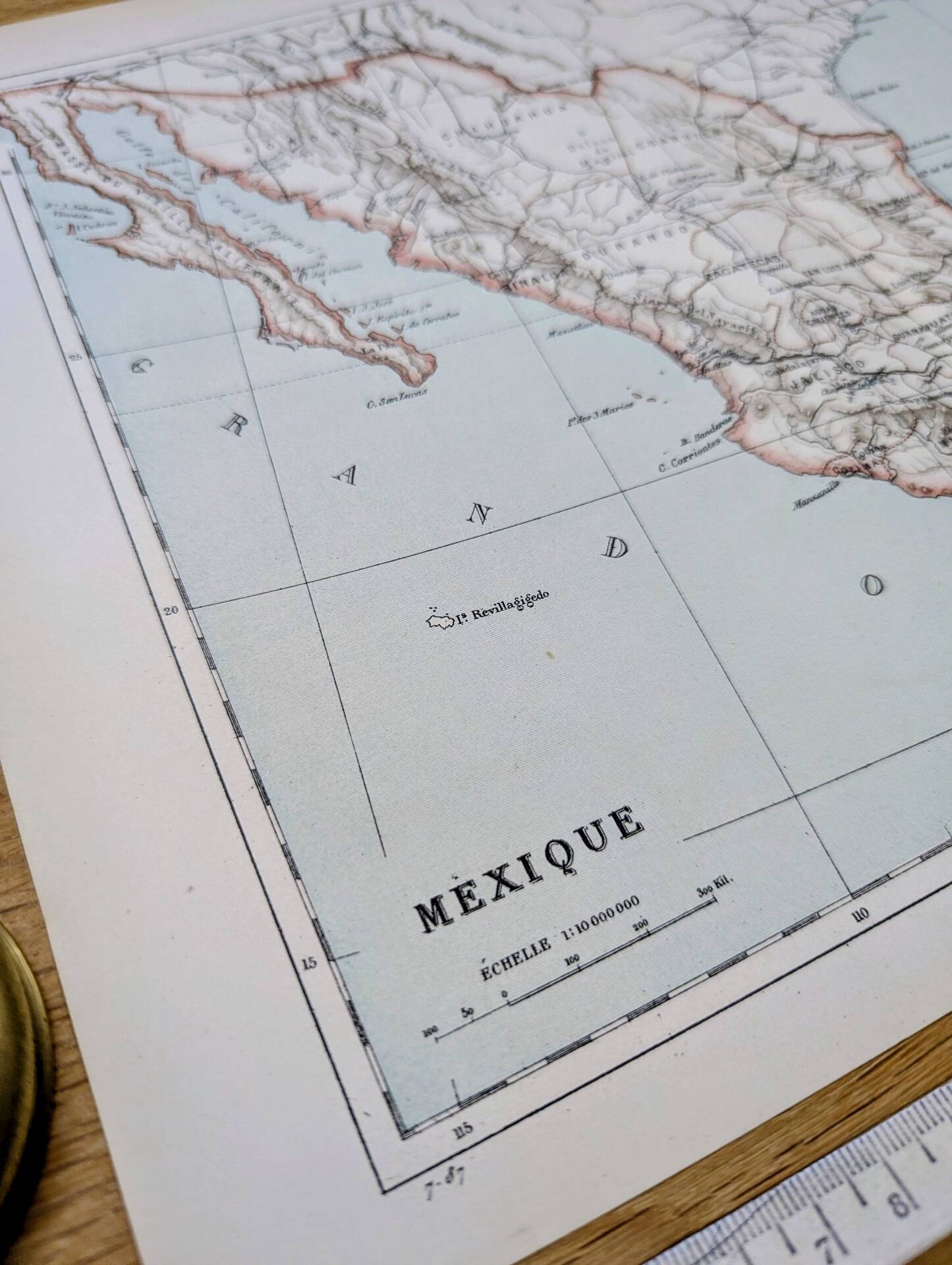 Mexique, carte d'époque, 1887, Authentique.