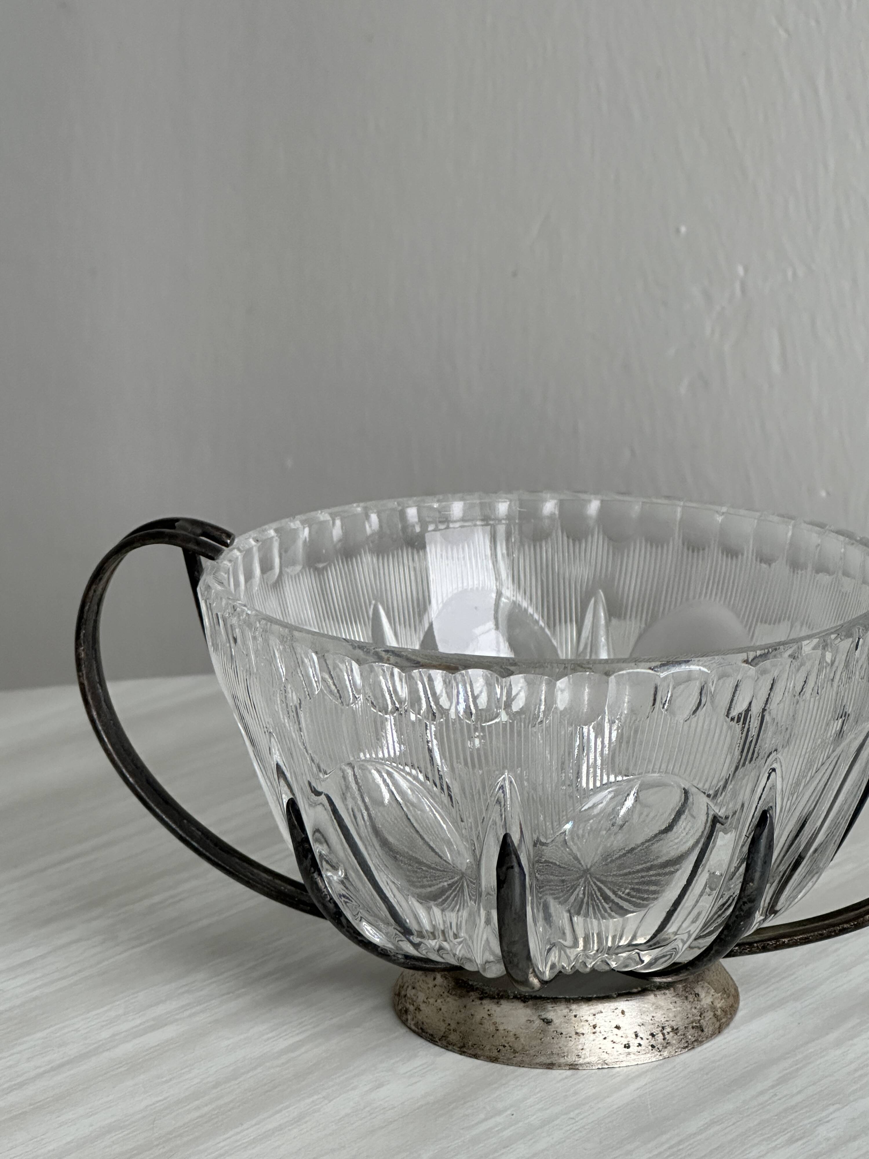 Vintage glass and silver metal sugar bowl