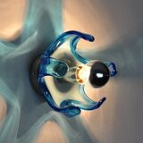 Pair of wall lamps Mazzega Murano, Blue blown glass, Italy, 1970