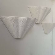 Set of 3 vintage shell wall lights, matte white stone-effect plaster, France 1970